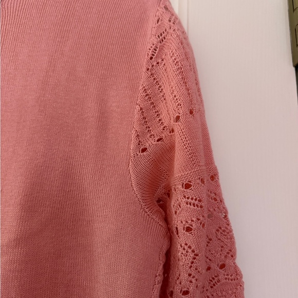 💕NY Collection Pink Lacy Knit Cardigan Shrug Sweater - Picture 5 of 11